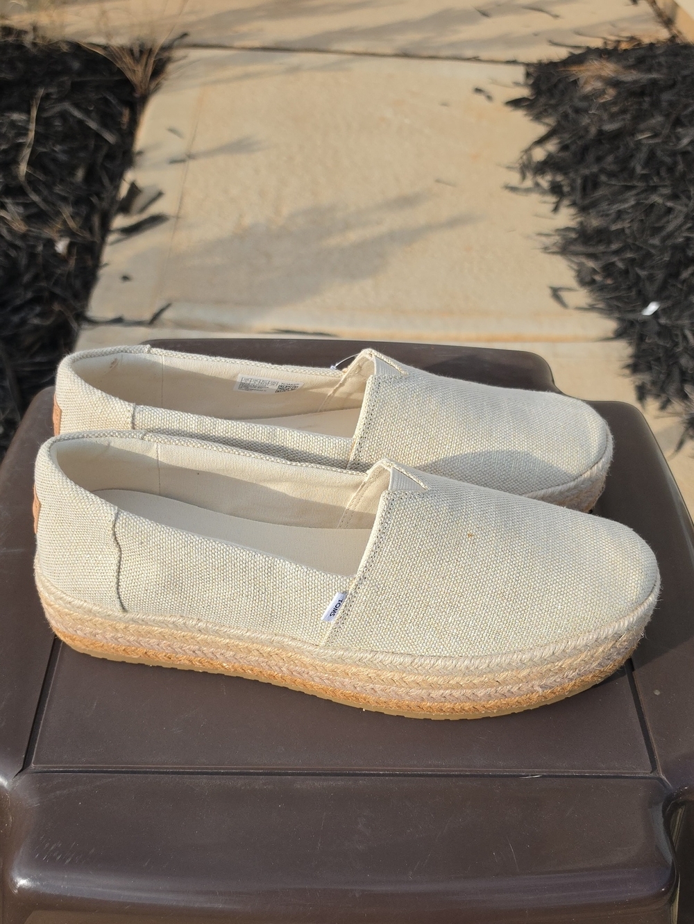 Toms Women's Valencia Natural Canvas Wedge Platform Espadrilles Size 11